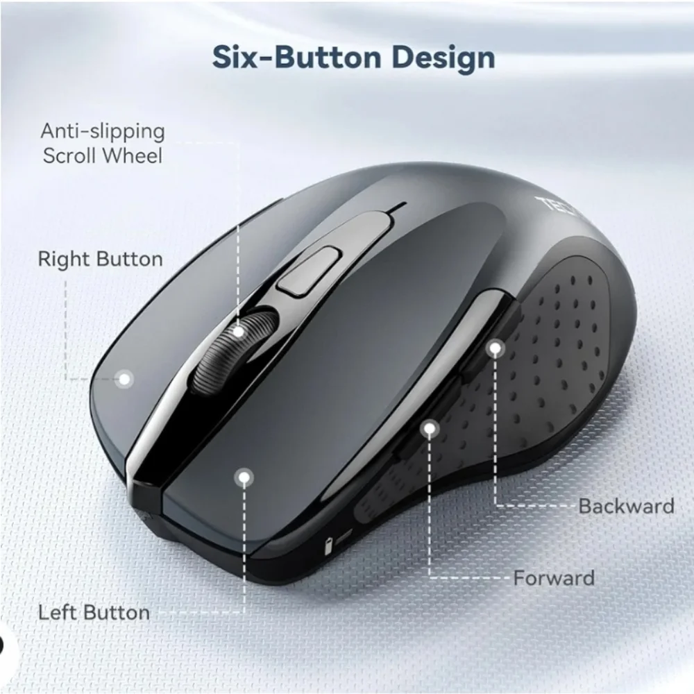 Tecknet Cordless Bluetooth Wireless Optical Grey Computer Mouse Model BM307